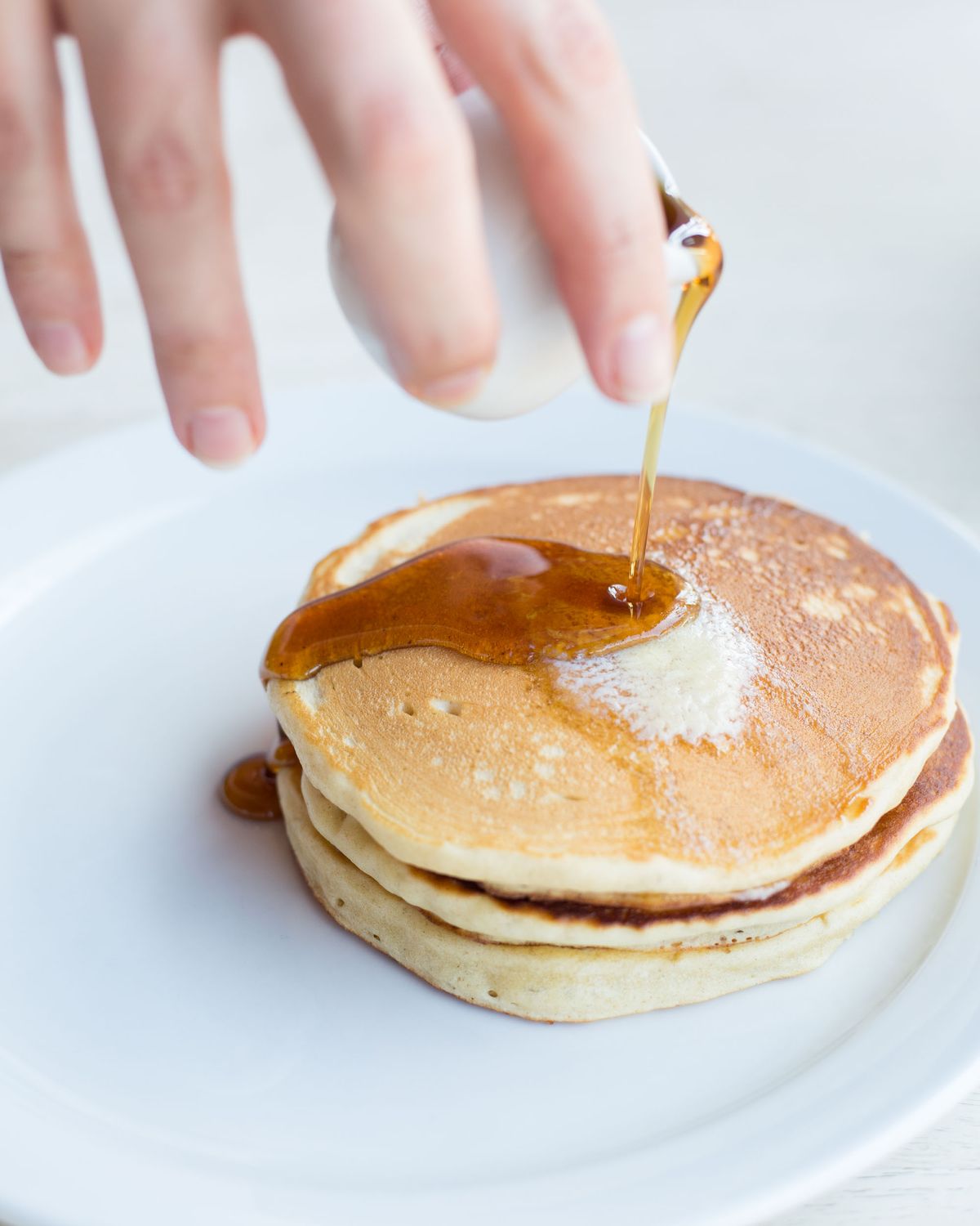 American pancakes, salted butter, maple syrup